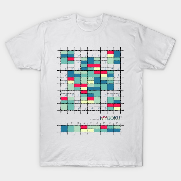 Mydoku_007_H001_006_F: Sudoku, Sudoku coloring, logic, logic puzzle, holiday puzzle, fun, away from screen T-Shirt by Mydoku